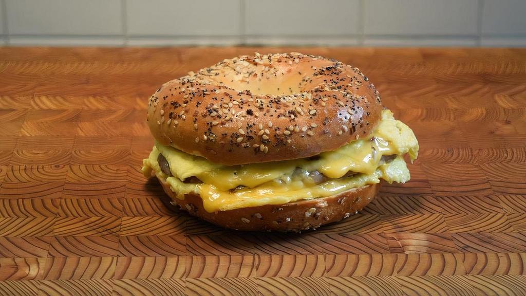 Sausage, Egg & Cheese · Sausage, Eggs, American Cheese. On your choice of bagel or roll