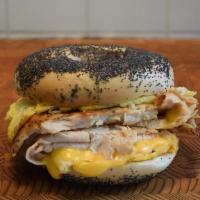 Turkey, Egg & Cheese · Turkey, Eggs, American Cheese. On your choice of bagel, roll