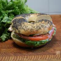 Avocado Sandwich · Avocado, Tomato,  Cucumbers, Everything Seeds, Mayo on your choice of bagel or roll