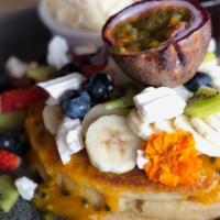 Belgium Waffle And Fruit · Deliciously crispy and fluffy freshly made waffle, topped with fruits. Whipped cream (option...