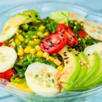 Vegetable Af · Mango, Seaweed Salad, Avocado, Cucumber, Edamame, Tomato topped with Sesame Seed