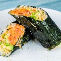 Spicy Burrito · Seaweed wrapped w/ Rice, Lettuce, Cucumber, Masago and Sesame Seed made with Spicy Mayo and ...