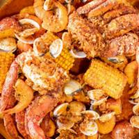 Dinner Combo No. 2 · Feeds 2-3 people. 1 lb. dungeness crab ,1 lb. shrimp, 1 lb. clams, sausage a quarter pound, ...