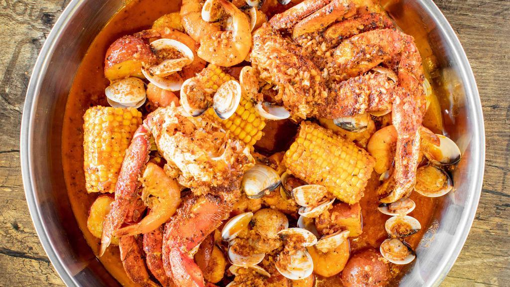 Dinner Combo #2 · Feeds 2-3 people - 1lb dungeness crab - 1lb shrimp - 1lb clams - sausage a quarter pound - (3) potatoes, (3) corn.