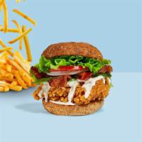 Break The Bacon Sandwich · Crispy fried chicken, crispy bacon, lettuce, onion, tomatoes, and house mayo. Served on your...
