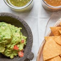 Guacamole & Chips · Most popular. Ripe avocado, tomato, onion, cilantro, made fresh to order and served with tor...