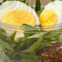 Protein Bowl · Quinoa & lentils, hard boiled egg, arugula