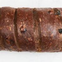 Raisin Pumpernickel · Dark and slightly sweet rye bread studded with raisins.