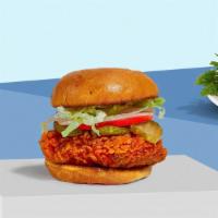 Heavenly Hot Honey Chicken Sandwich · Crispy fried chicken, jalapenos, Mike's hot honey, and mac sauce. Served on a golden hero ro...