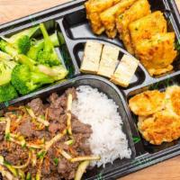 Bulgogi (With 3 Sides) Box · Tender strips of beef tenderloin marinated in soy sauce, sesame oil, ginger, garlic, onion, ...
