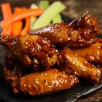 Traditional Korean Bbq · 8 Korean BBQ wings (mild heat), served with carrots & celery and a choice of blue cheese, cl...