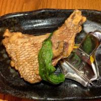 Madai Kama · Deep fried Japanese seabream collar, marinated ginger soy.