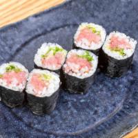 Fatty Tuna Scallion · Cut roll with six pieces. Inside out is not available.