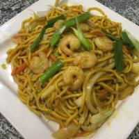Shrimp Lo Mein · Served with choice of rice and soda.