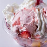 Ice Cream Salad · Cantaloupe, banana, strawberry, vanilla ice cream.