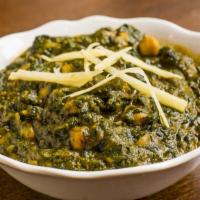 Chana Saag · Chick peas with fresh spinach.