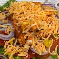 Buffalo Chicken  Salad · Grilled or Fried Chicken with Buffalo Sauce on a Bed of Romain Lettuce, Tomatoes, Onions & C...