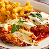 Chicken Parm Platter · Breaded chicken cutlets topped with tomato sauce, parmesan and mozzarella. Served with a cho...