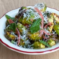 Sprouts · Roasted Sprouts, with pickled red onion and served with fresh grated parmesan