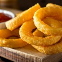Onion Rings · Golden-crunchy onions battered and fried.