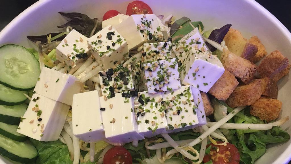 Cold Tofu Plate · With furikake, ginger green onion sauce and shoyu. Vegetarian.