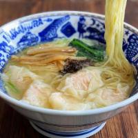 Shrimp Yuzu Wonton · yuzu dashi chicken broth, thin noodle, shrimp wonton, menma (bamboo shoot), spinach, red cab...