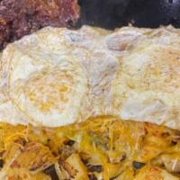Omelet Platter With Meat · Bacon, ham or sausage patty.