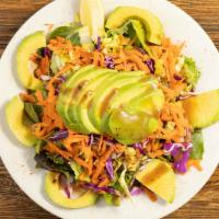 Avocado Salad · Avocado, mixed greens, lettuce, red cabbage, carrot, topped with balsamic souce.