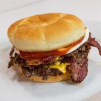 Bacon Lovers · TWO GRASS-FED PATTIES. AMERICAN CHEESE. BEEF BACON AND MAYO IN A POTATO BUN.