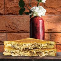 Shrooms Out Grilled Cheese · Melted swiss cheese, roasted mushrooms, caramelized onions, balsamic vinegar, and mayo betwe...