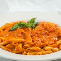 Penne Alla Vodka · With bacon.