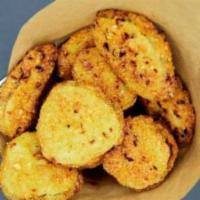 Fried Pickles · Served with your choice of ranch, bbq, honey mustard, or hot sauce