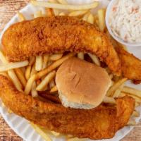 Two Piece Fresh Whiting Fish Combo · Served with fries and soda.