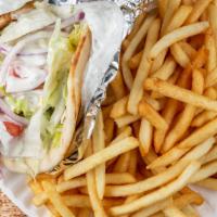 Chicken Gyro Combo · Served with fries and soda.
