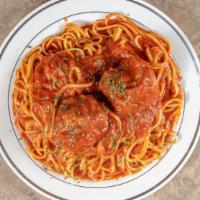 Spaghetti & Meatballs · Long thing pasta with ball of seasoned meat.