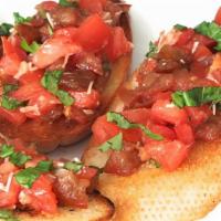 Bruschetta (4) · Topped with diced tomatoes red onions extra virgin olive oil with a hint of balsamic vinegar...