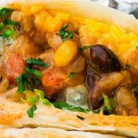 Vegetarian Burrito · delicious home made rice, beans, corn, coleslaw, guacamole cheese & pico de gallo