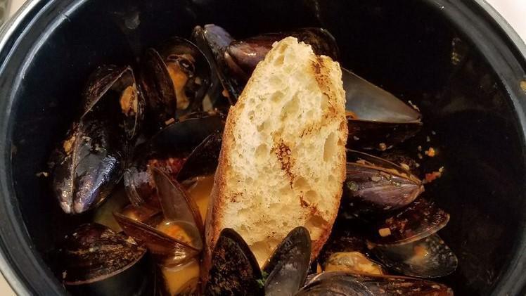 Prince Edward Island Mussels · thai curry, coconut milk, chili, lime, served with grilled french bread
