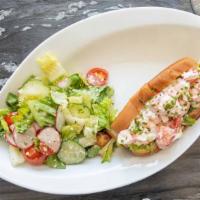 Classic Maine Lobster Roll · maine lobster meat, lemon, celery, aioli, served on a toasted brioche roll with hand cut fri...
