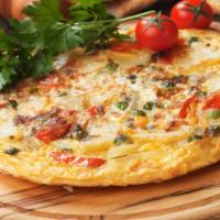 Western Omelette · Fresh eggs folded with diced ham, green pepper, and onions, and served with a side of home f...
