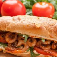 Shrimp Parmigiana Hero Sandwich · Hot Hero sandwich made with Shrimp, Parmesan cheese, and marinara sauce.