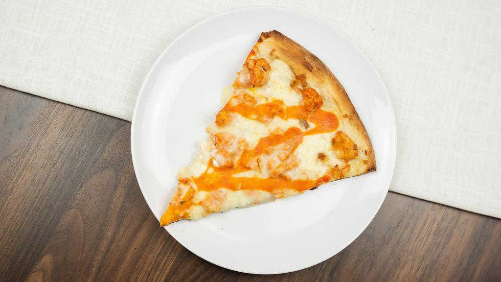 Buffalo Chicken Pizza · Mild, medium or hot with a side of bleu cheese.