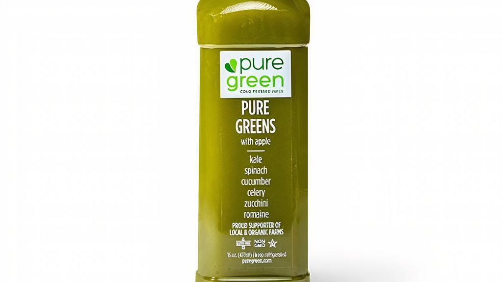 Pure Greens Apple, Cold Pressed Juice (Nutrient Dense) · Apple, kale, spinach, cucumber, celery, zucchini, and romaine.

The Pure Greens with Apple cold pressed juice is similar to the Pure Green’s with Apple, Lemon, Ginger and Pure Green’s Lemon Ginger but does not contain the lemon or ginger. The base formula is an energizing kale, spinach, cucumber, celery zucchini, romaine combined with apple for a smooth sweet green juice.

We are a proud supporter of local and organic farms.