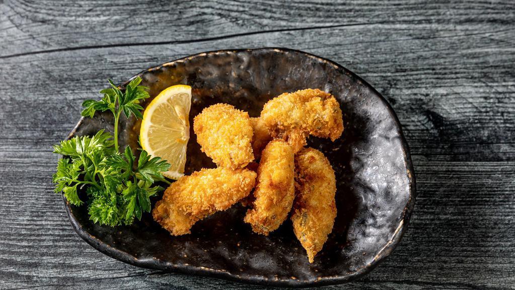 Fried Oysters · Deep fried oysters with kushi katsu dipping sauce.