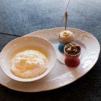 Riz Au Lait · rice pudding, creme anglaise, salted milk jam, baklava brittle