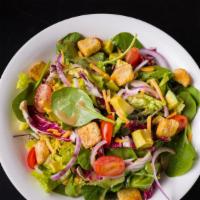 House Salad · croutons, baby tomatoes, red onion, romaine, young greens, avocado, radicchio, aged cheddar,...
