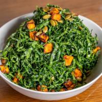 Kale Salad · Shaved Kale, Sweet Potato, Miso Vinaigrette,  Toasted Pumpkin Seeds, Grana Padano