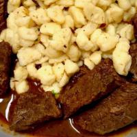 Goulash · Slowly Simmered Angus Beef with Sweet Hungarian Paprika, Marjoram, Spaetzle