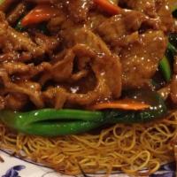Pan Fried Noodles · Choice of pork, chicken, beef or shrimp with an additional cost.