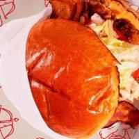 Blt Fried Chicken Burger · Crispy fried chicken, crisp bacon, shredded lettuce, tomato, spicy mayo